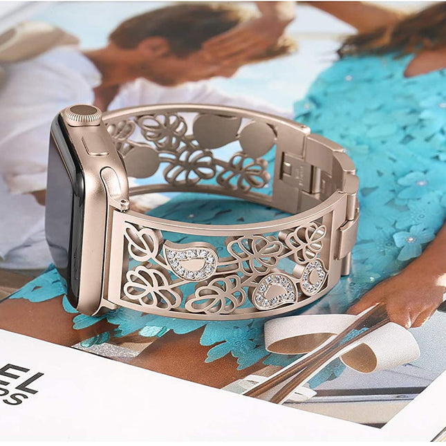 Secbolt Carved Flower Bling Bands Compatible with Apple Watch Band