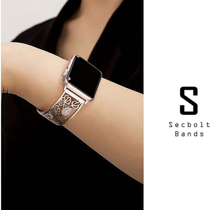 Secbolt Carved Flower Bling Bands Compatible with Apple Watch Band